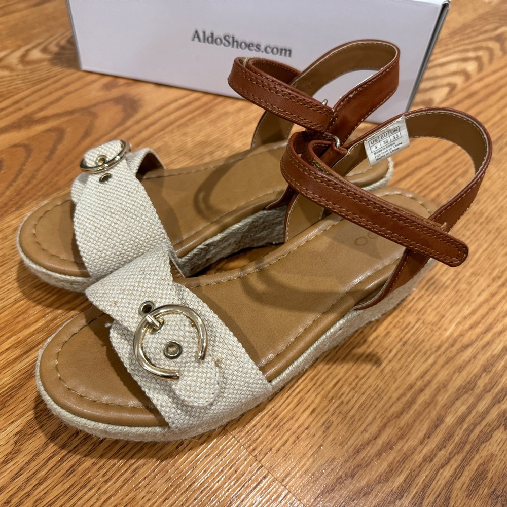Big Girls ALDO Oberoste Sandal Wedges in Jute Tan Brown